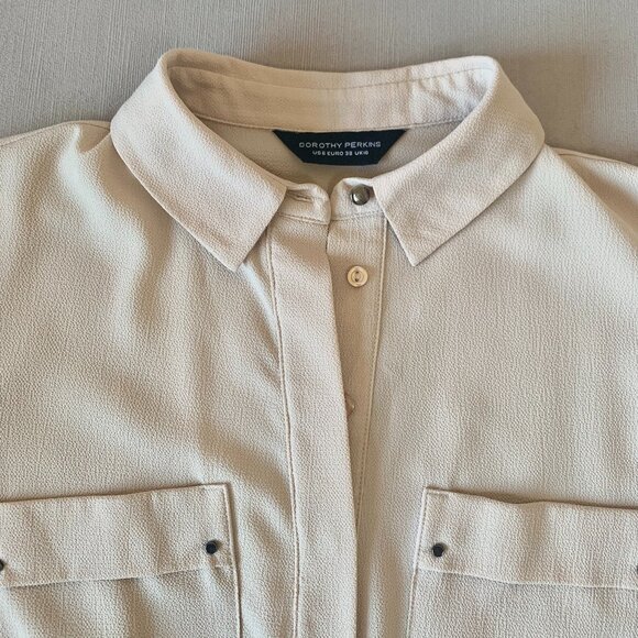 Dorothry Perkins Beige Collar ¾ Length Sleeve Blouse Corpcore Siren Minimalist - Picture 7 of 14